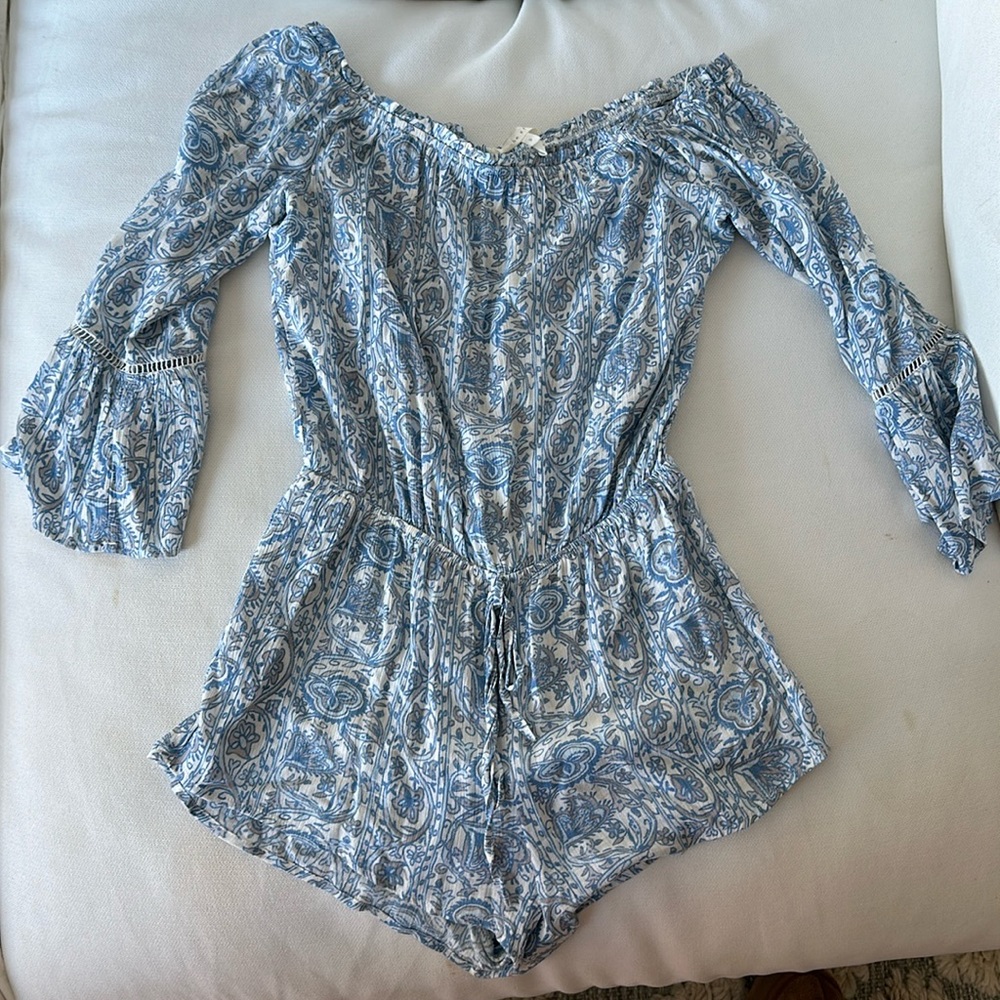 Blue and white romper
